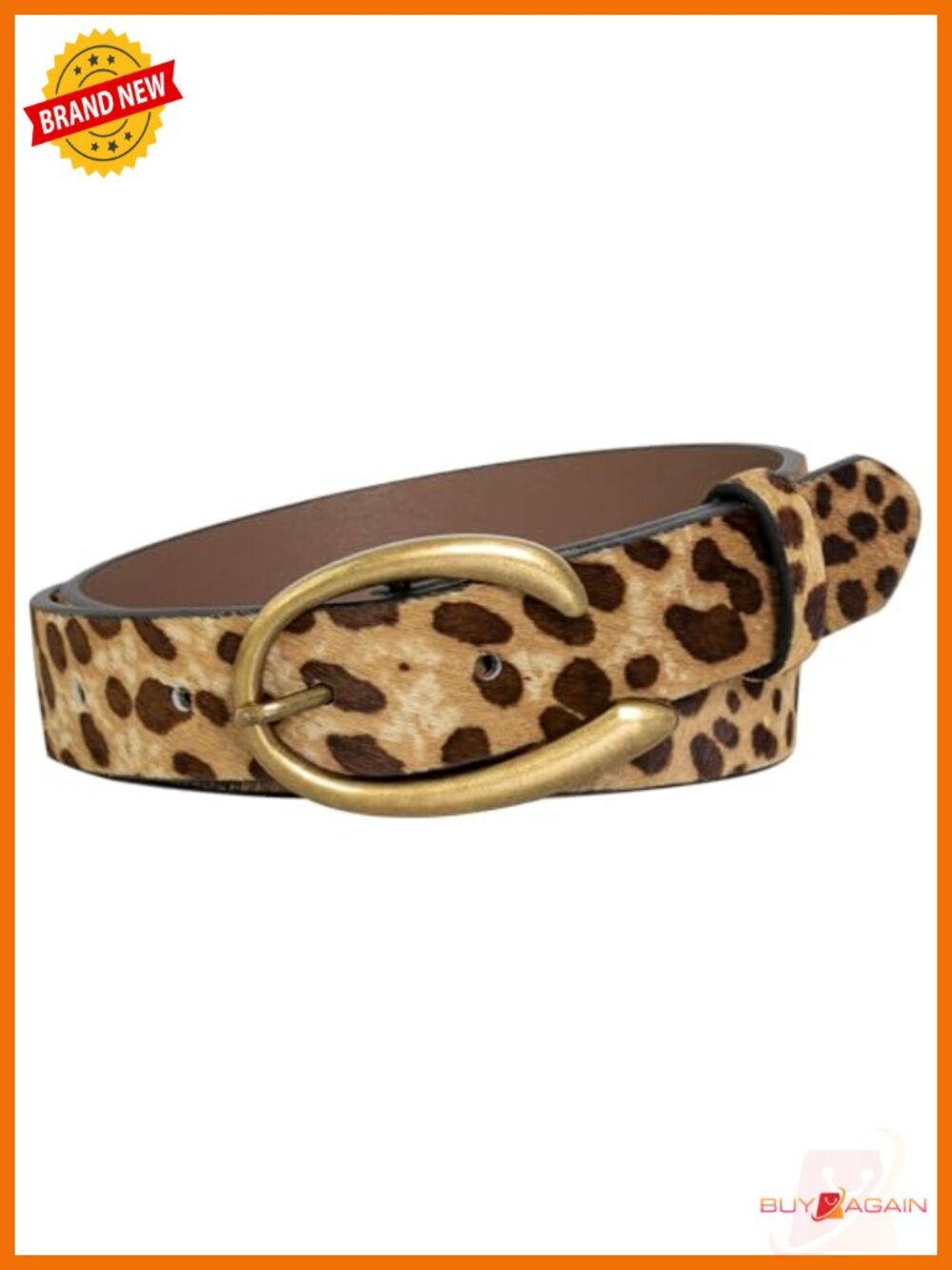Faux Leather Leopard Print Belt with C-Buckle for Women